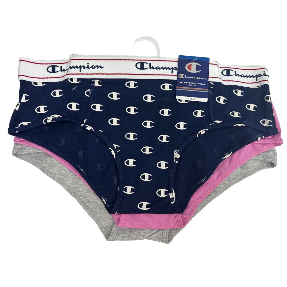 Women's Champion BOYSHORT Underwear Panties 3-Pairs Gray,pink,&blue Size ‎ XL/8
